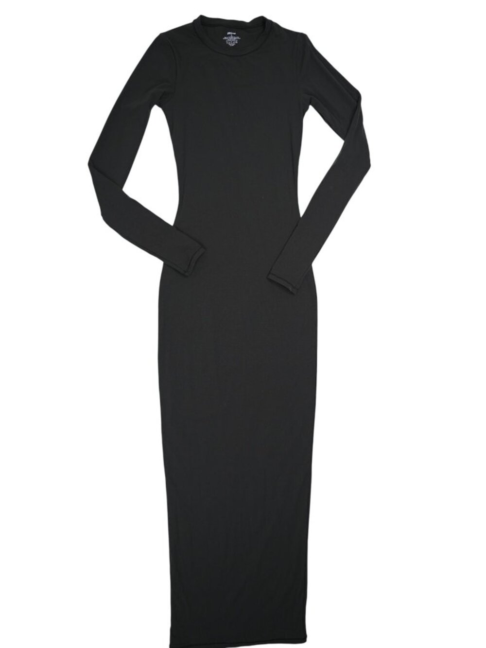 Long Sleeve Black Maxi Dress - Classic Ribbed Crewneck